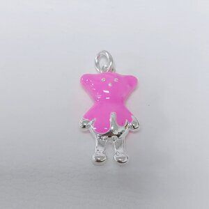 TOUS Pendant Silver Teddy Bear Pendant with fuchsia color enamel